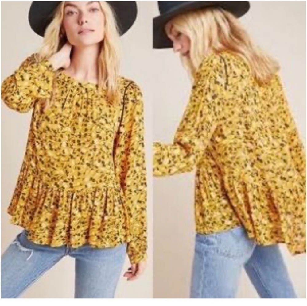 Anthropologie Maeve Cheyenne Yellow Floral Blouse